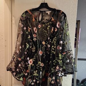 Adiva Black Floral Embroidered Blouse